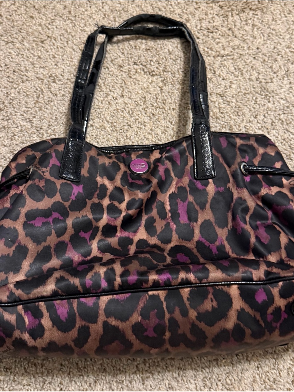 Coach Leopard-Print Tote in Brown, Purple and Black